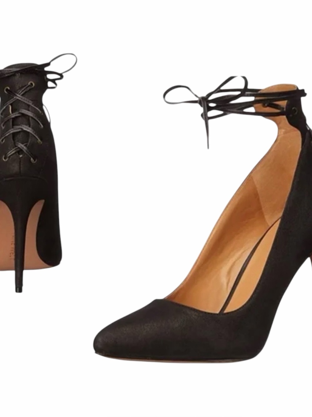 Nine West Black Ebba Suede Lace-Up Ankle Strap Pointed-Toe Pumps Stiletto Sz 10
